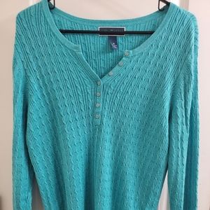 Karen Scott Women's Cotton V-Neck Frot Buttons Sweater Turquiose Size M.